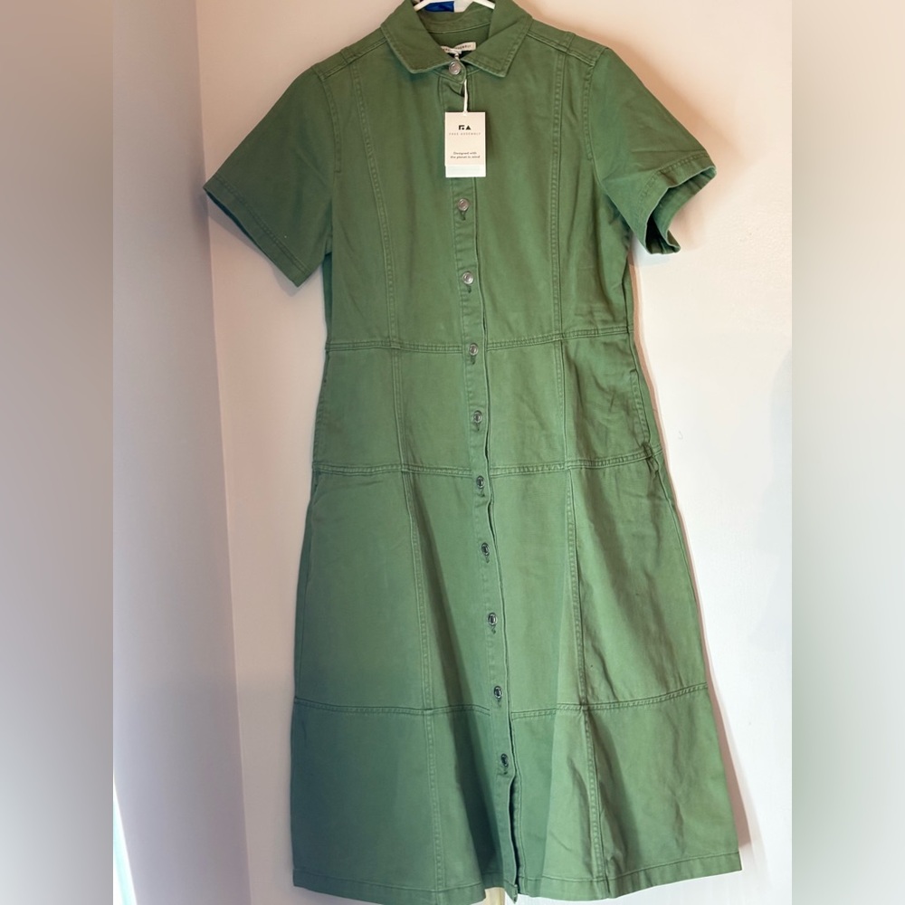Olive Green Denim Button-Down Dress